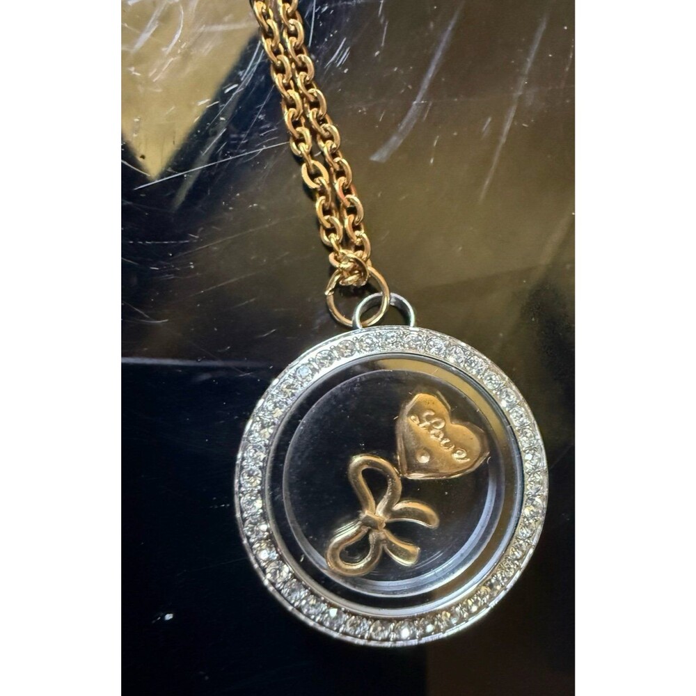 Stainless Steel Floating Locket Necklace Heart Bow Charms 16-20”